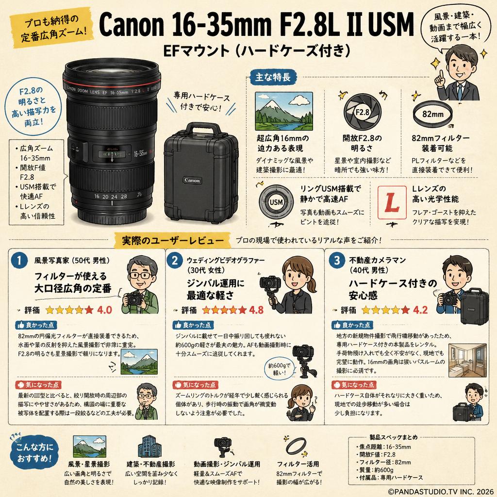 Canon 16-35mm F2.8L II USM EFマウント(ハードケース付き) インターネット上のお客様の声（評判）