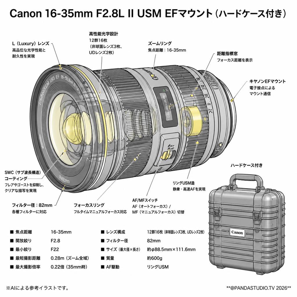 Canon 16-35mm F2.8L II USM EFマウント(ハードケース付き) スペック
