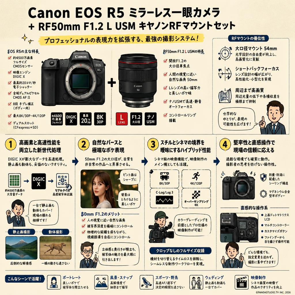 Canon EOS R5 ミラーレス一眼カメラ+RF50mm F1.2 L USM キヤノンRFマウントセット 概要