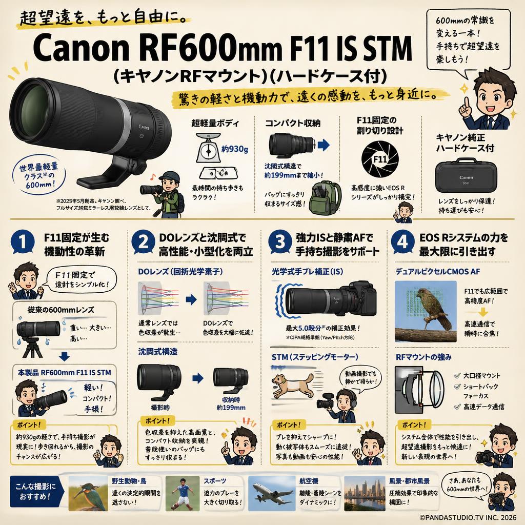 Canon RF600mm F11 IS STM (キヤノンRFマウント)(ハードケ－ス付) 概要