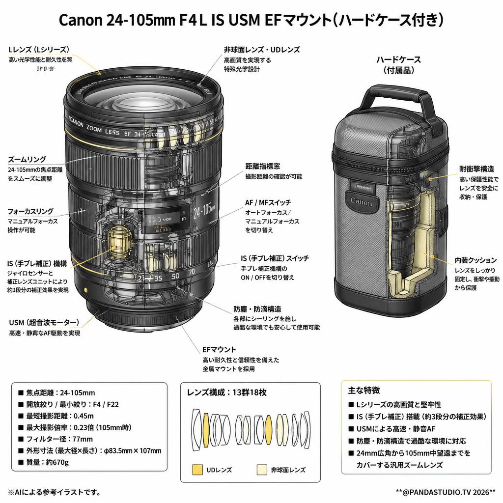 Canon 24-105mm F4L IS USM EFマウント(ハードケース付き) スペック