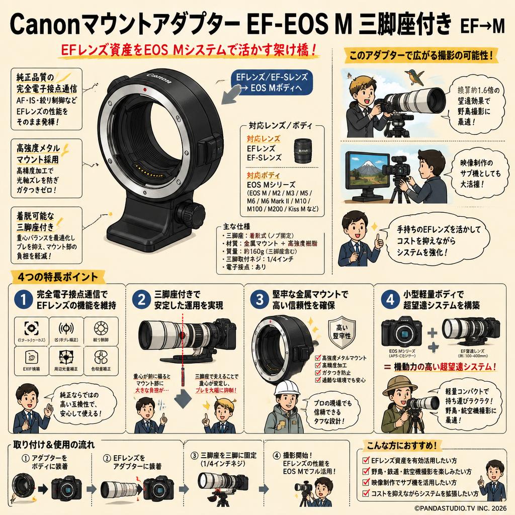 Canonマウントアダプター EF-EOS M 三脚座付き  EF→M 概要
