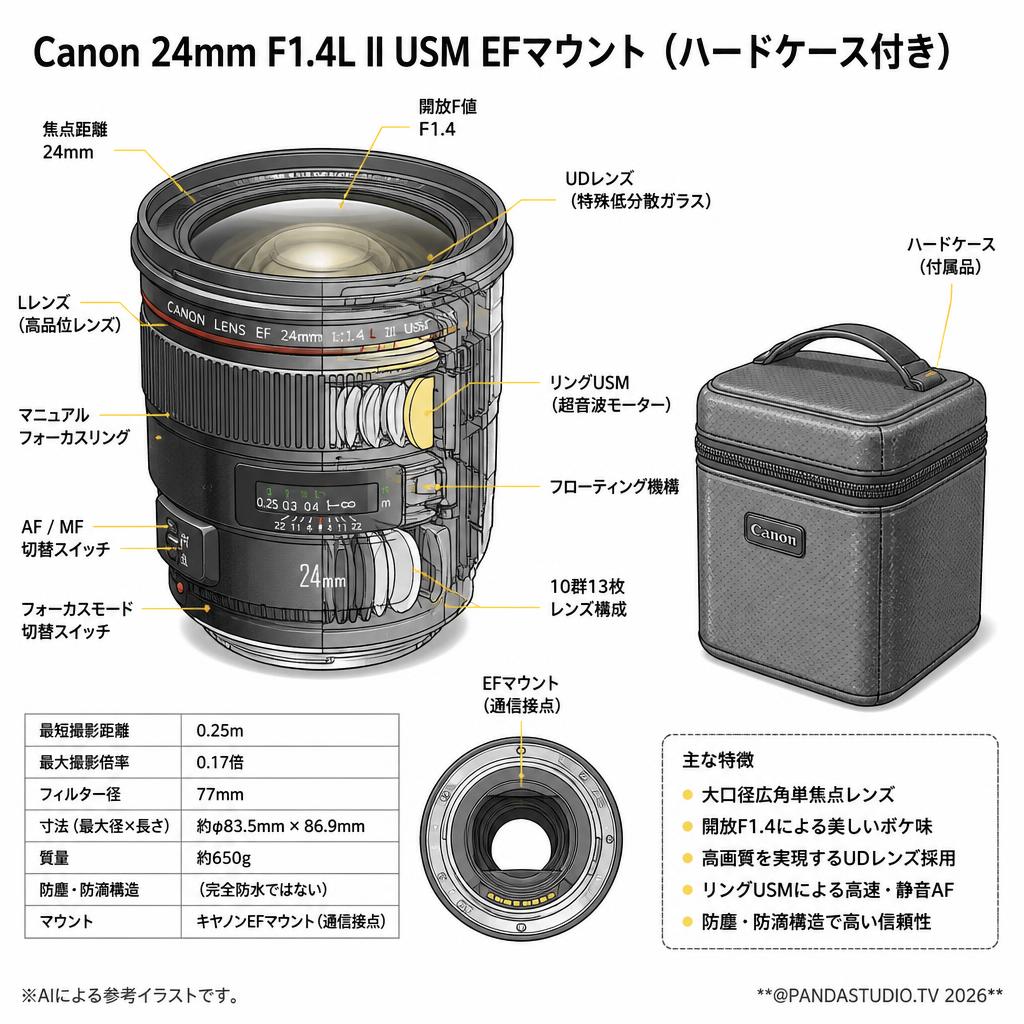 Canon 24mm F1.4L II USM EFマウント(ハードケース付き) スペック