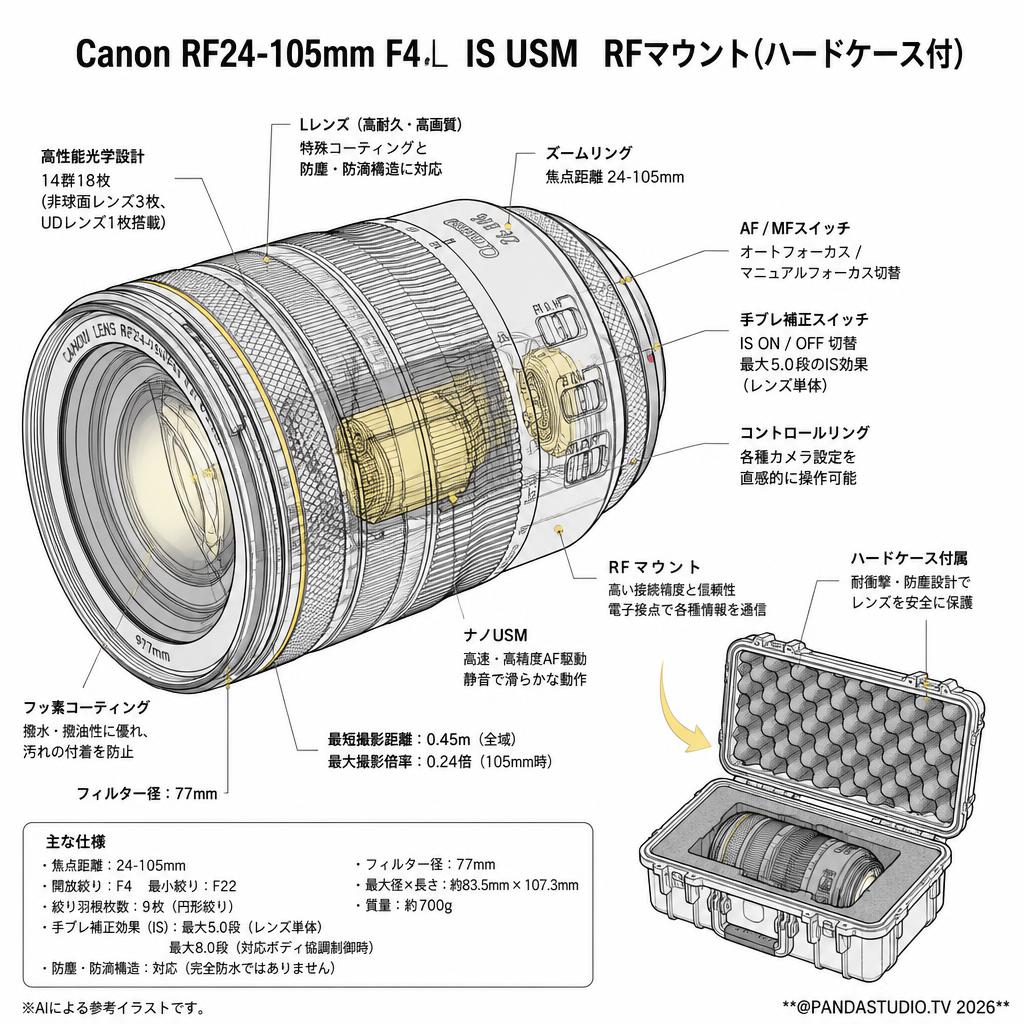 Canon RF24-105mm F4Ｌ IS USM  RFマウント(ハードケ－ス付) スペック