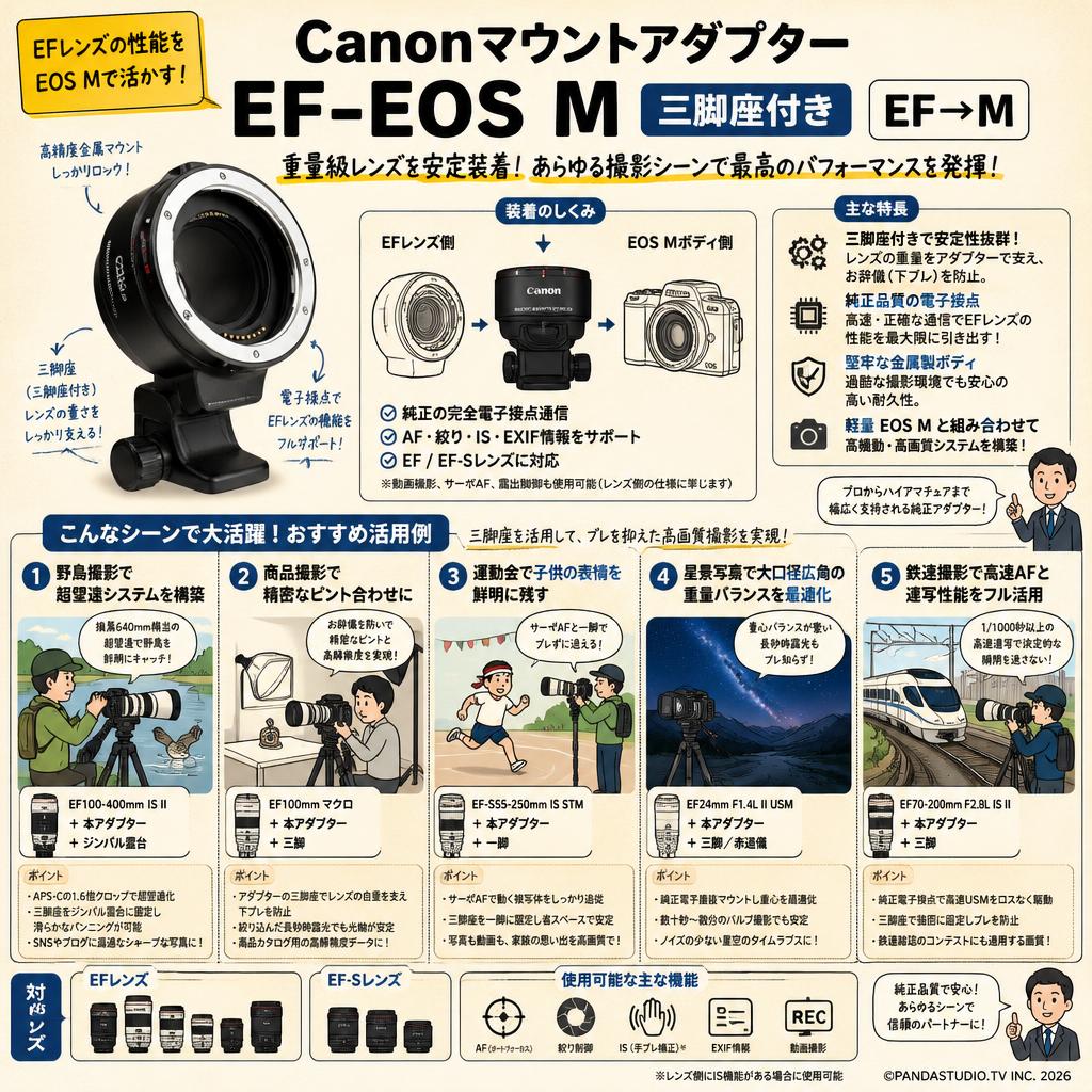 Canonマウントアダプター EF-EOS M 三脚座付き  EF→M 用途