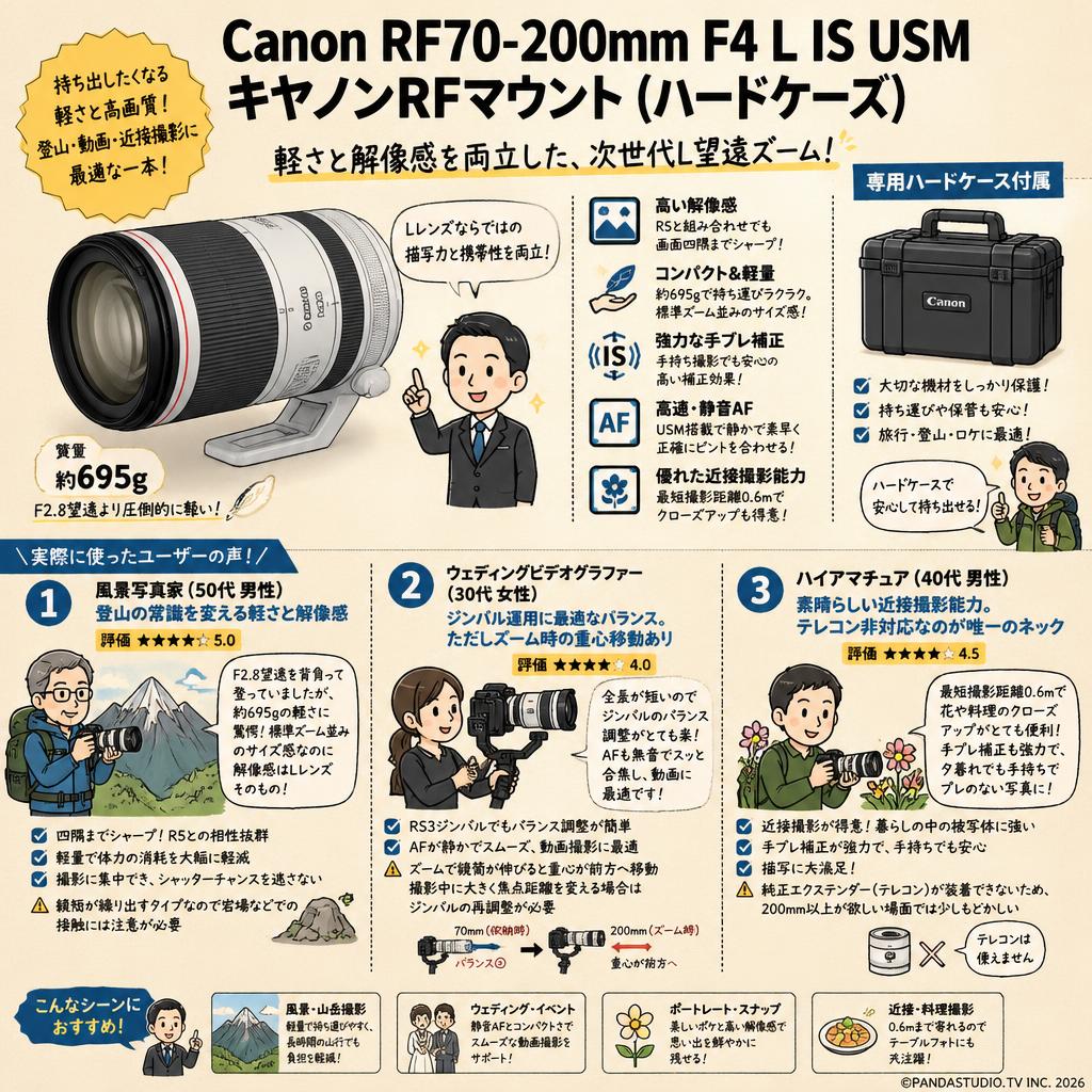 Canon RF70-200mm F4 L IS USMキヤノンRFマウント(ハードケース) インターネット上のお客様の声（評判）