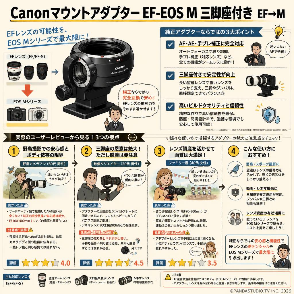 Canonマウントアダプター EF-EOS M 三脚座付き  EF→M インターネット上のお客様の声（評判）