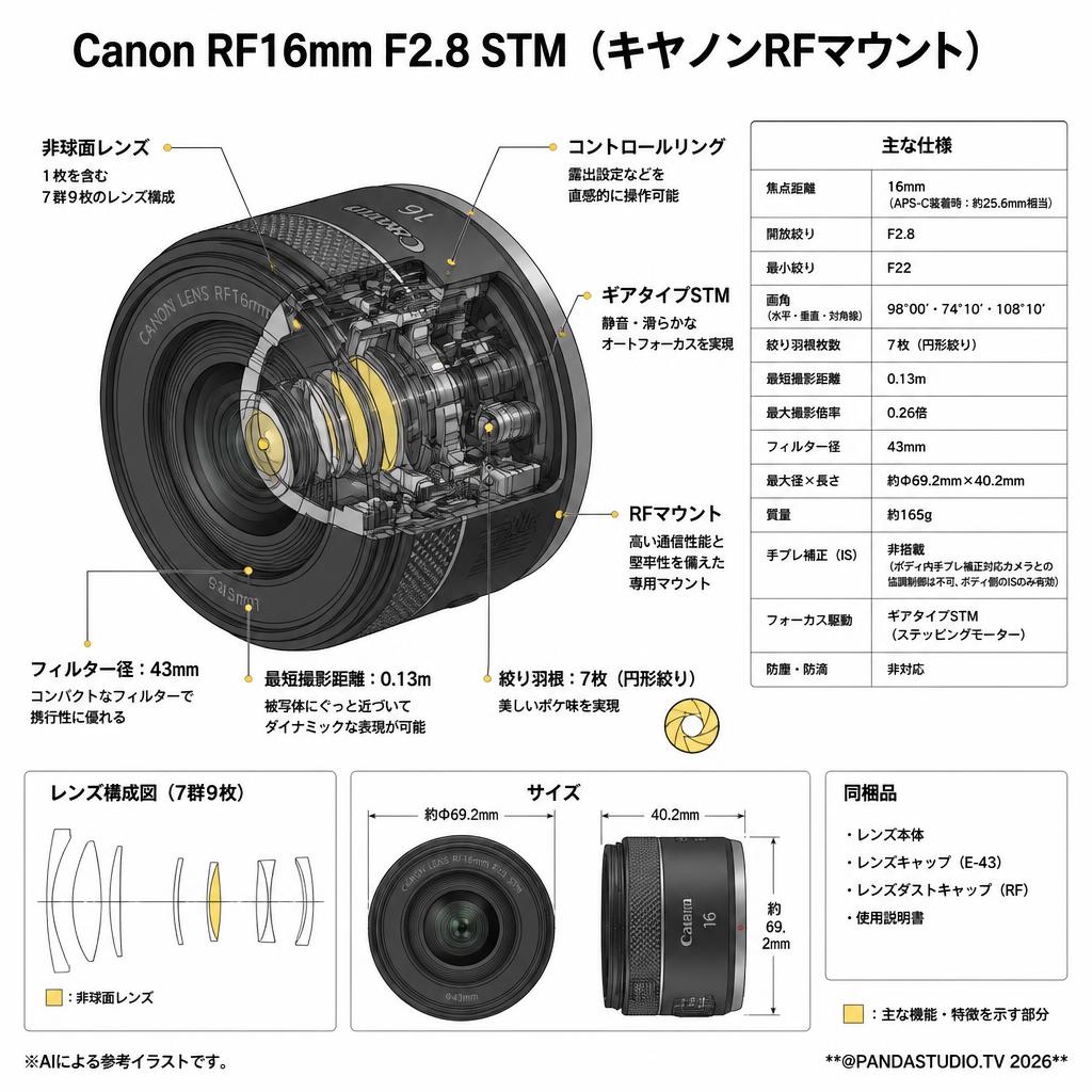 Canon RF16mm F2.8 STM (キヤノンRFマウント) スペック
