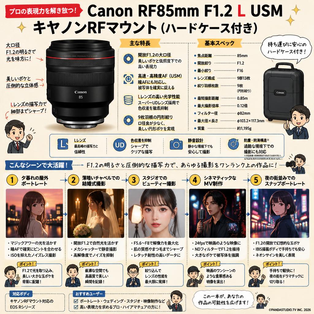 Canon RF85mm F1.2 L USM キヤノンRFマウント(ハードケース付き) 用途