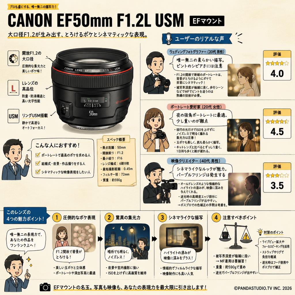 CANON EF50mm F1.2L USM EFマウント インターネット上のお客様の声（評判）