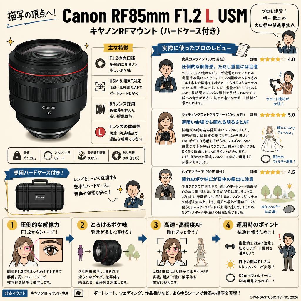 Canon RF85mm F1.2 L USM キヤノンRFマウント(ハードケース付き) インターネット上のお客様の声（評判）