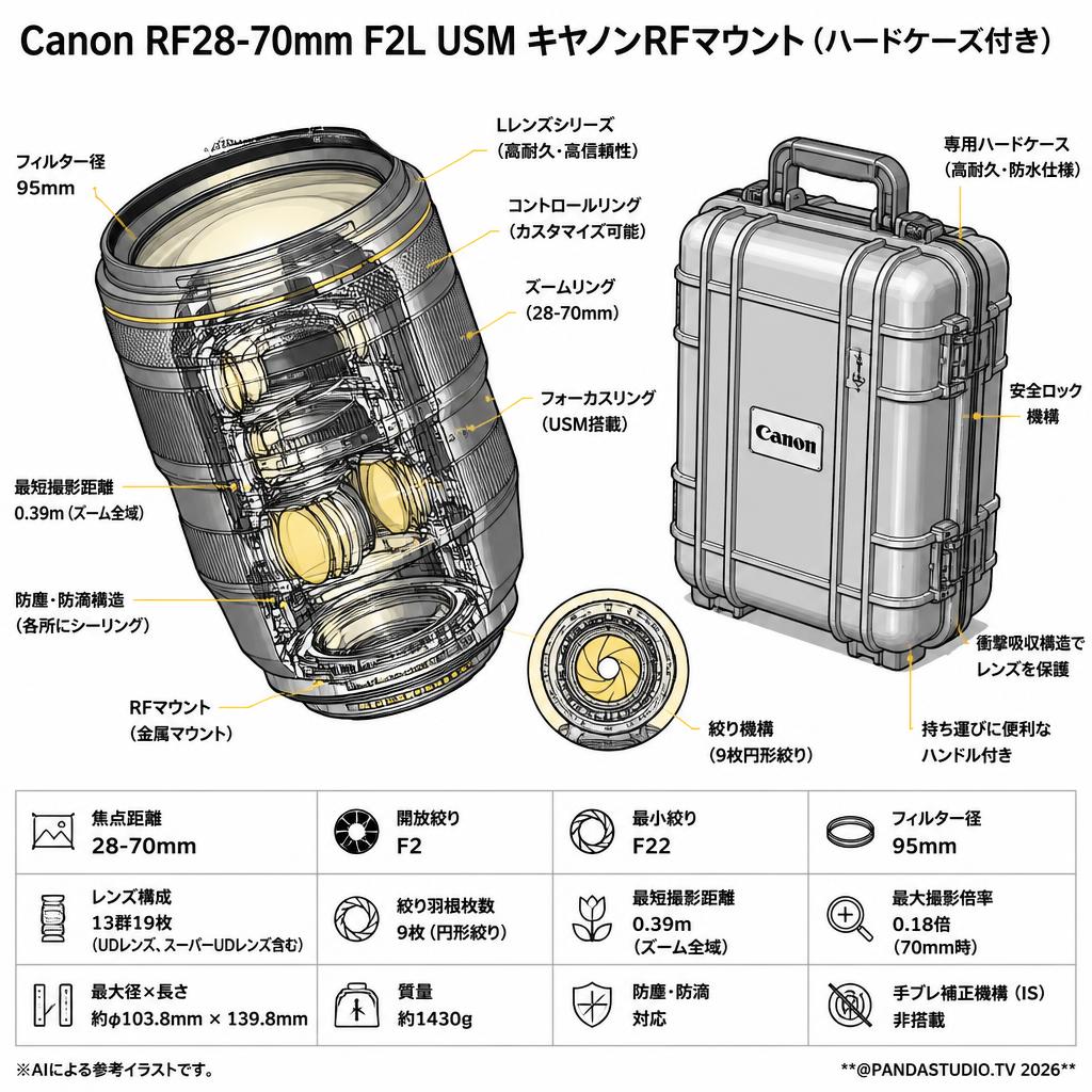 Canon RF28-70mm F2L USM キヤノンRFマウント(ハードケース付き) スペック