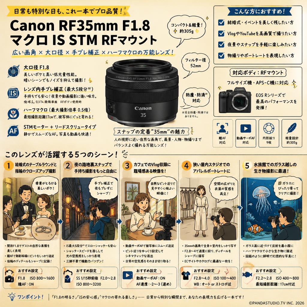 Canon RF35mm F1.8 マクロ IS STM RFマウント 用途