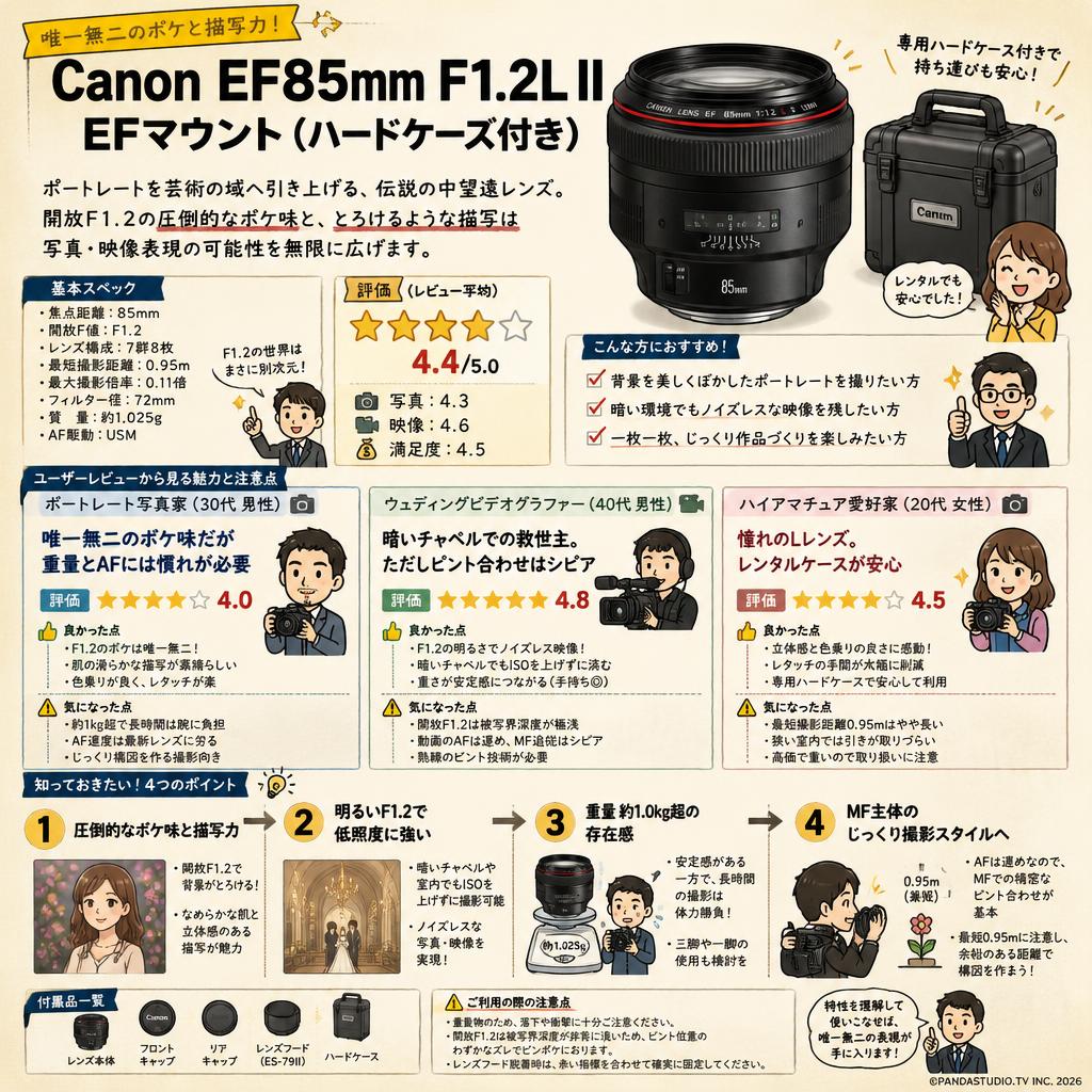 Canon EF85mm F1.2L II EFマウント(ハードケース付き) インターネット上のお客様の声（評判）