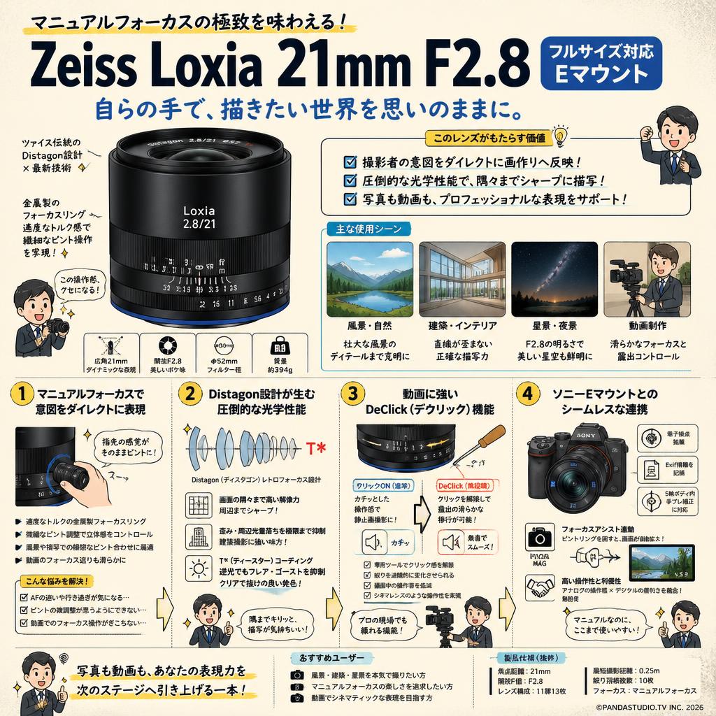 Zeiss Loxia 21mm F2.8 フルサイズ対応 E マウント 概要