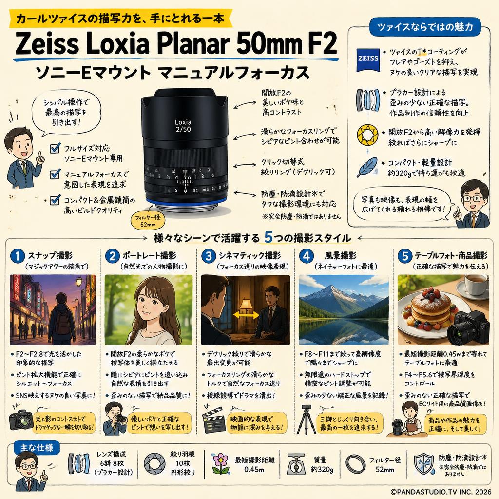 Zeiss Loxia Planar 50mm F2 ソニーE マウント マニュアルフォーカス 用途