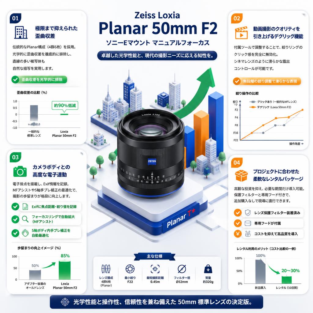 Zeiss Loxia Planar 50mm F2 ソニーE マウント マニュアルフォーカス セールスポイント