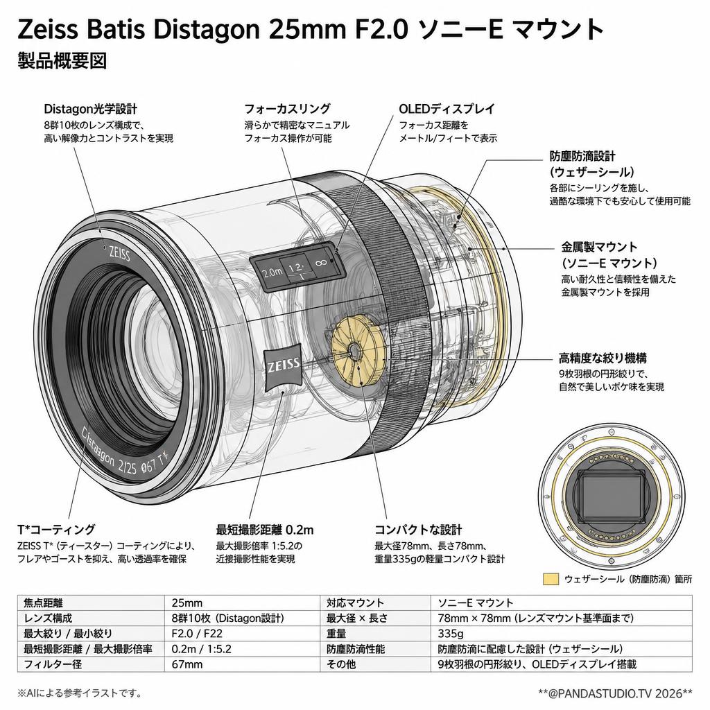 Zeiss Batis Distagon 25mm F2.0 ソニーE マウント スペック
