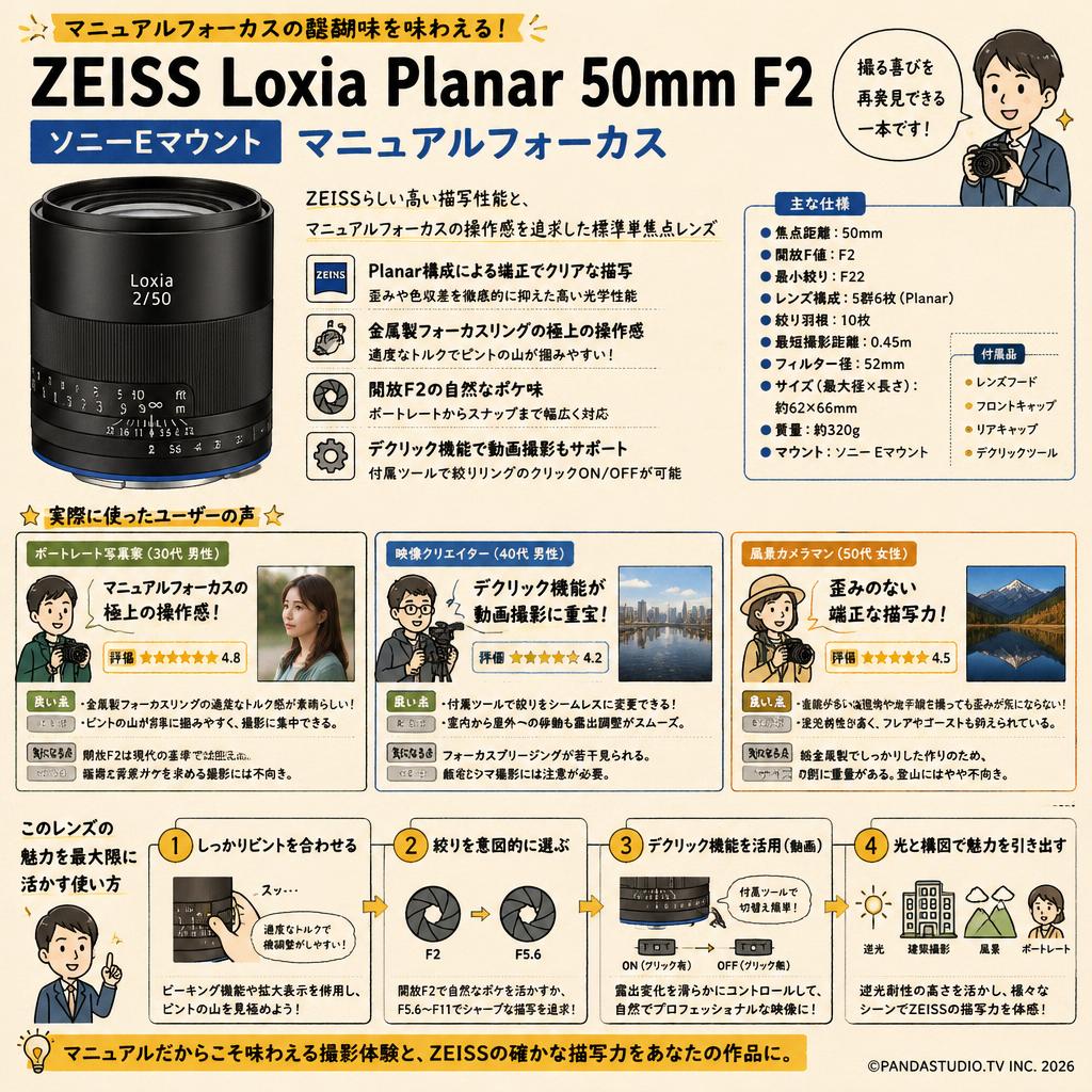 Zeiss Loxia Planar 50mm F2 ソニーE マウント マニュアルフォーカス インターネット上のお客様の声（評判）