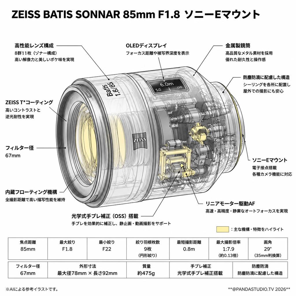 Zeiss Batis Sonnar 85mm F1.8 ソニーE マウント スペック
