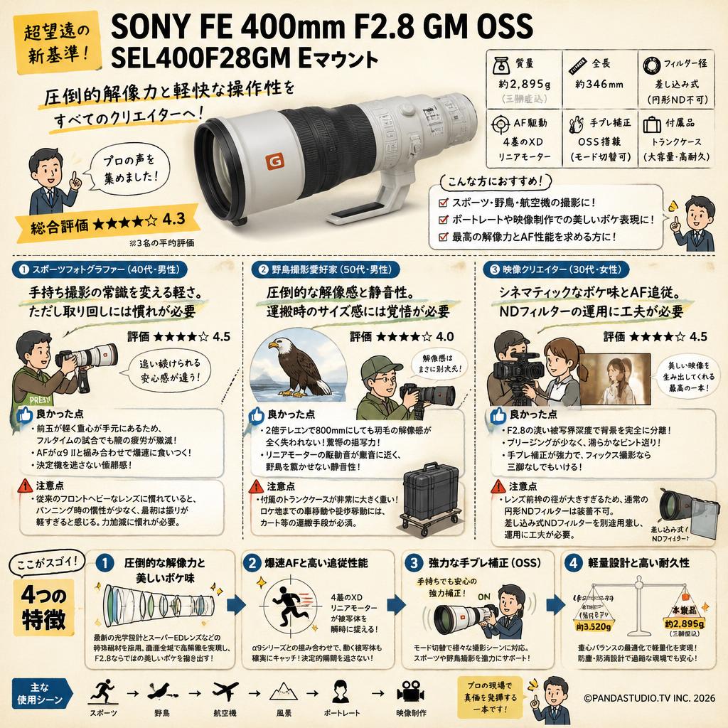 SONY FE 400mm F2.8 GM OSS SEL400F28GM Eマウント インターネット上のお客様の声（評判）
