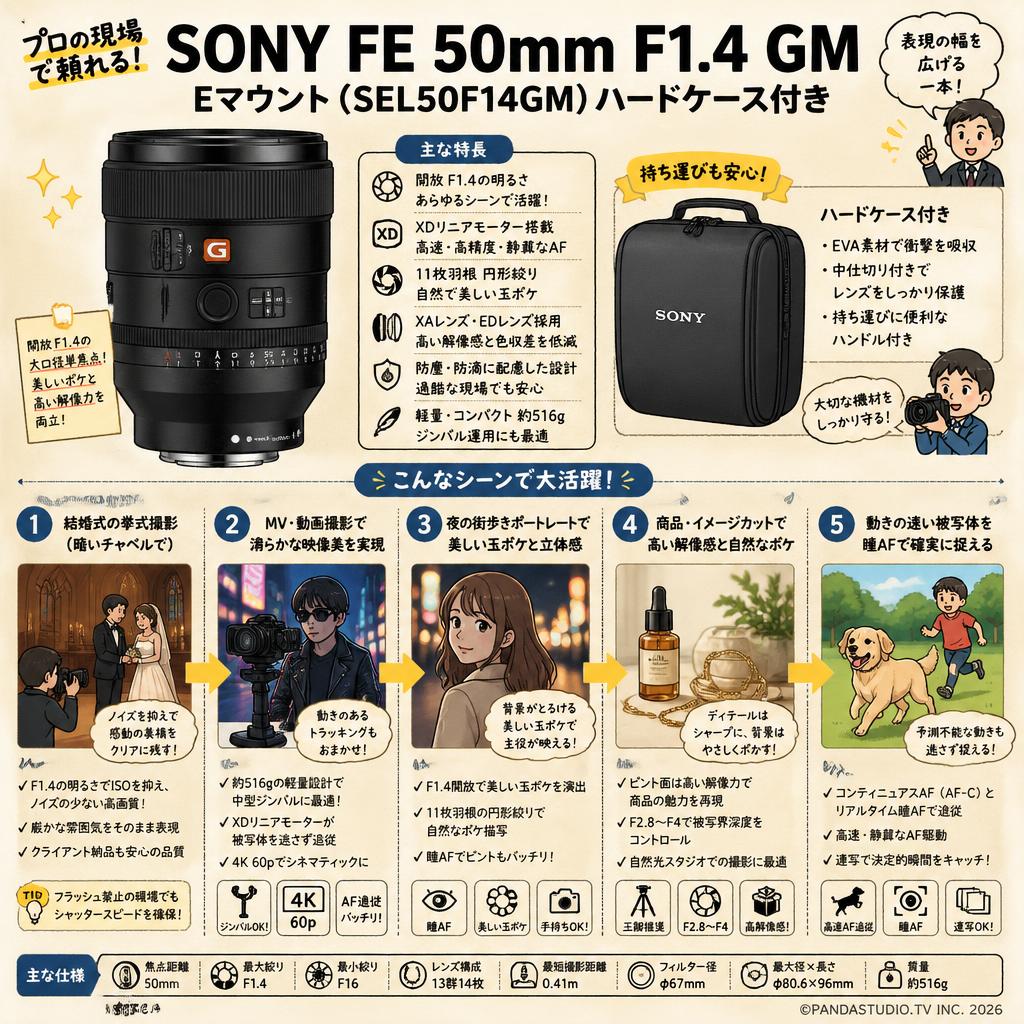 SONY FE 50mm F1.4 GM Eマウント（SEL50F14GM）ハードケース付き 用途