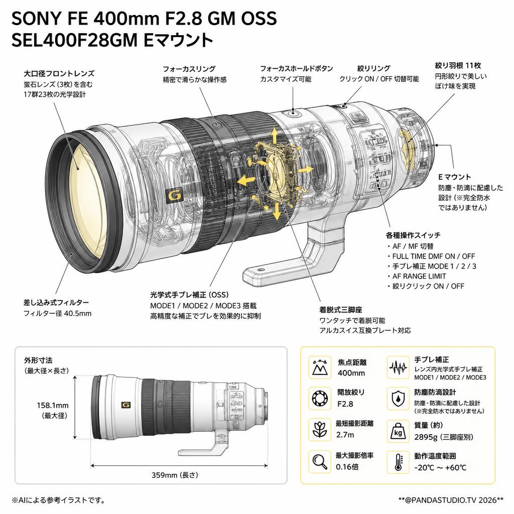 SONY FE 400mm F2.8 GM OSS SEL400F28GM Eマウント スペック