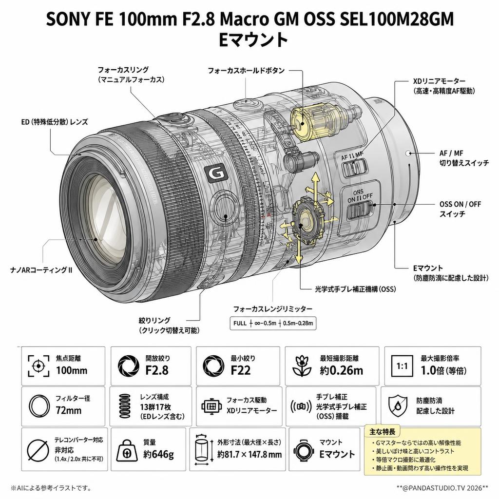 SONY FE 100mm F2.8 Macro GM OSS SEL100M28GM  Eマウント スペック