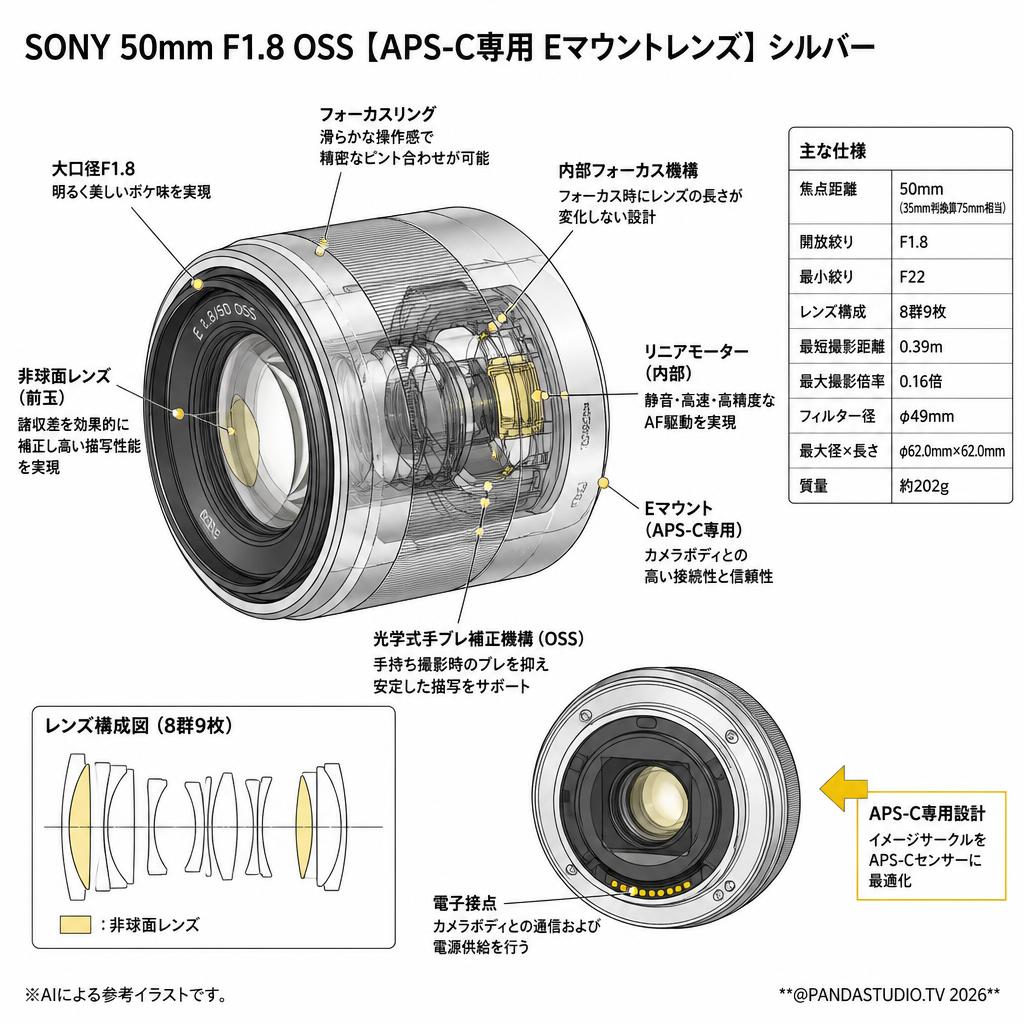 SONY 50mm F1.8 OSS【APS-C専用 Eマウントレンズ】シルバー スペック