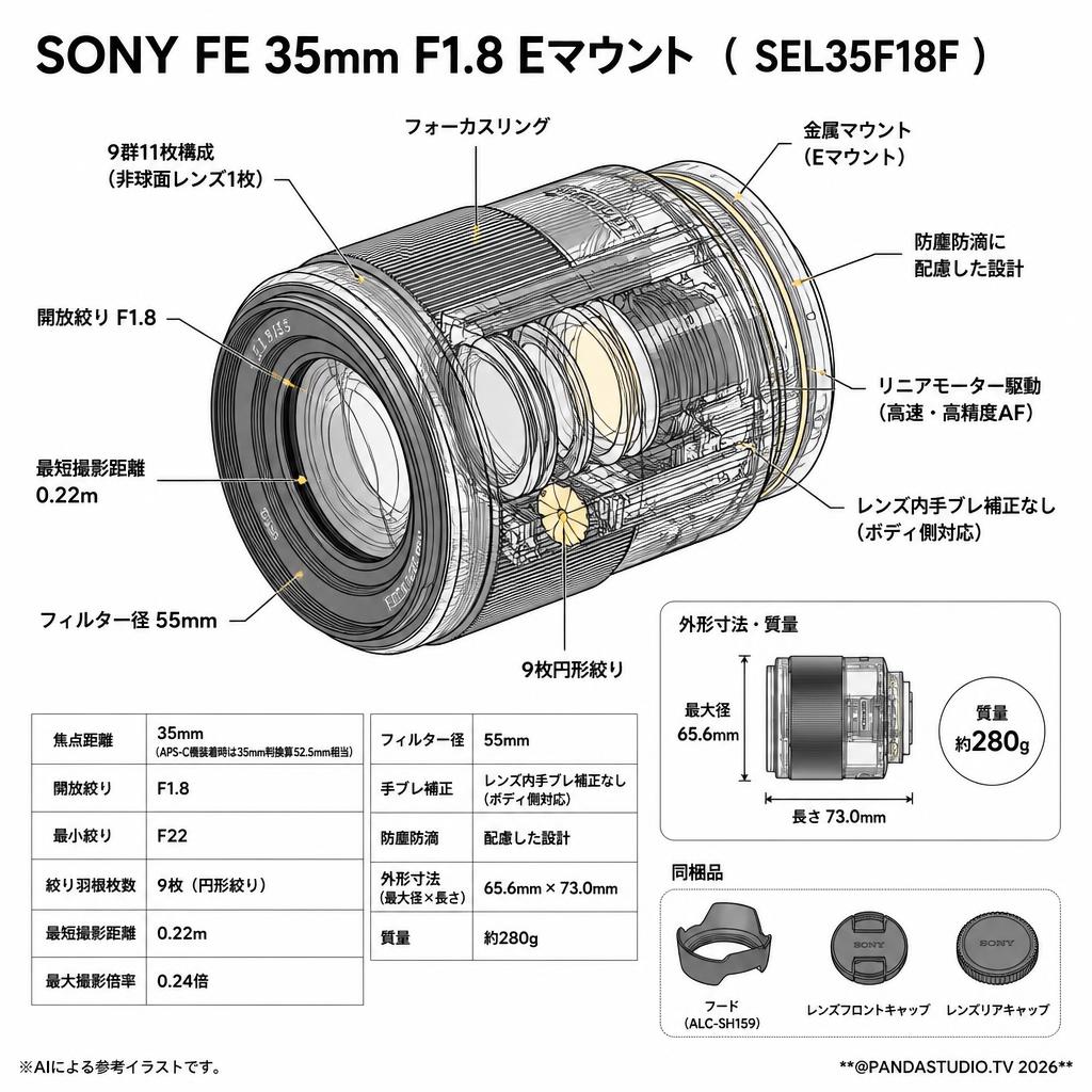 SONY FE 35mm F1.8 Eマウント （ SEL35F18F ） スペック