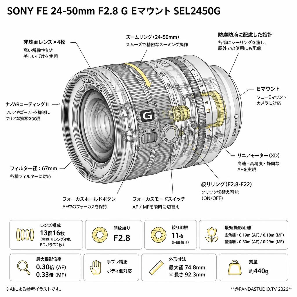 SONY FE 24-50mm F2.8 G Eマウント SEL2450G スペック