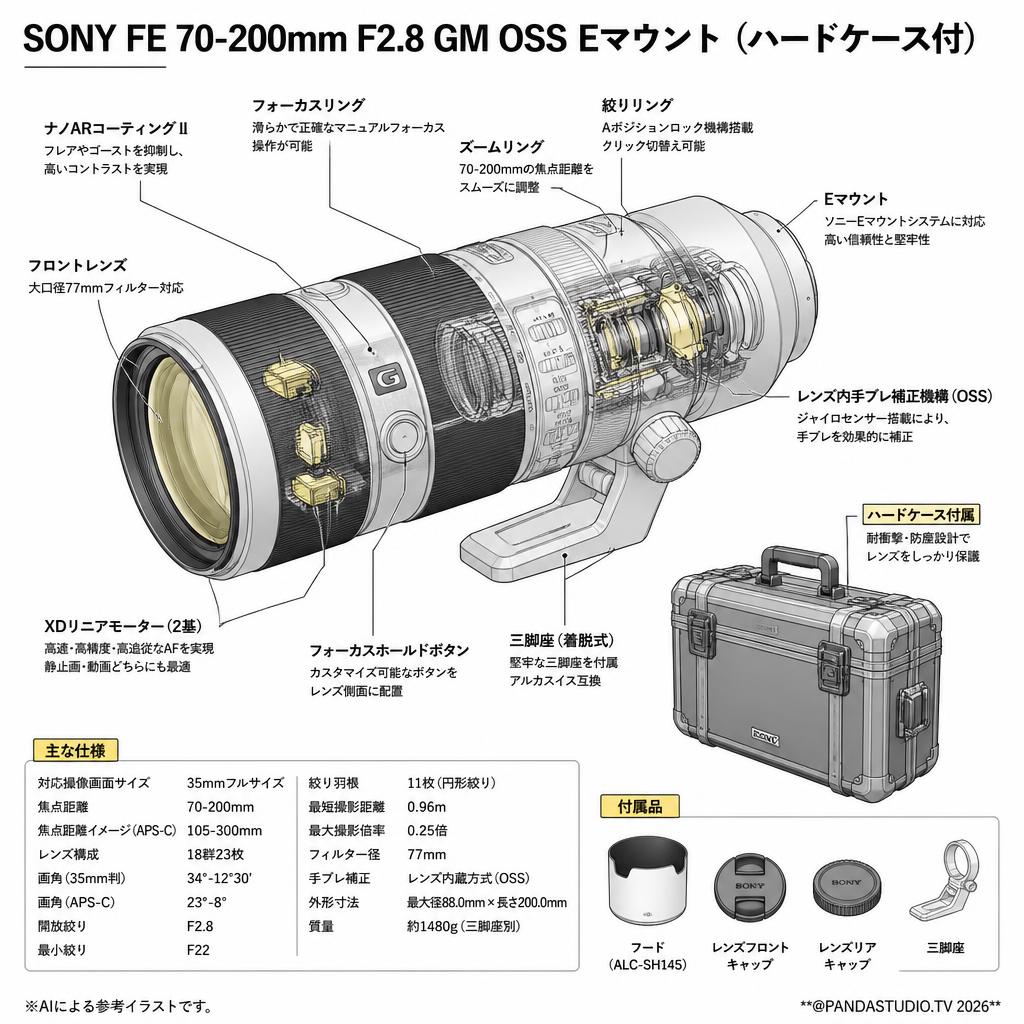 SONY FE 70-200mm F2.8 GM OSS Eマウント  (ハードケ－ス付) スペック