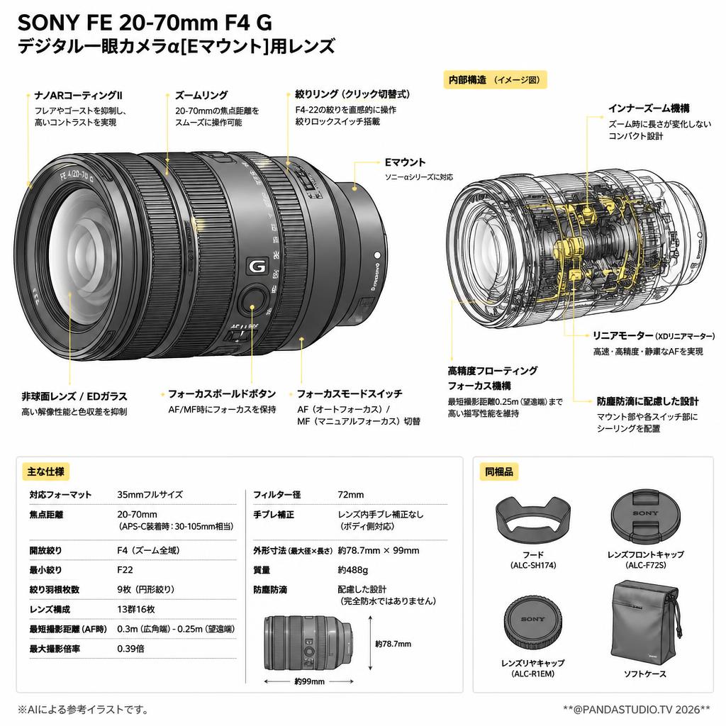 SONY FE 20-70mm F4 G デジタル一眼カメラα[Eマウント]用レンズ スペック