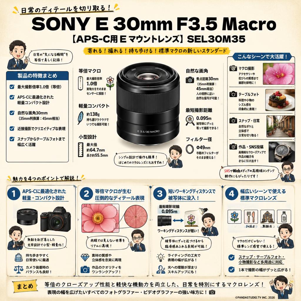 SONY E 30mm F3.5 Macro【APS-C用 Eマウントレンズ】SEL30M35 概要
