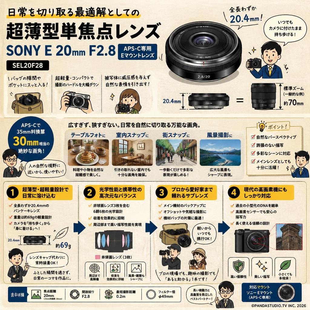 SONY E 20mm F2.8【APS-C専用 Eマウントレンズ】SEL20F28 概要