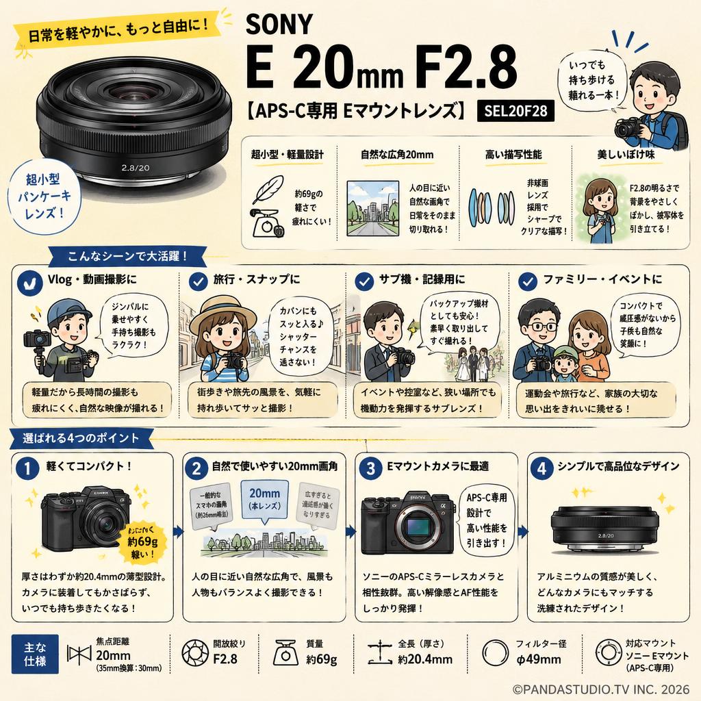 SONY E 20mm F2.8【APS-C専用 Eマウントレンズ】SEL20F28 おもな対象のお客様
