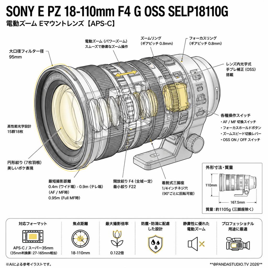 SONY E PZ 18-110mm F4 G OSS SELP18110G 電動ズーム Eマウントレンズ スペック