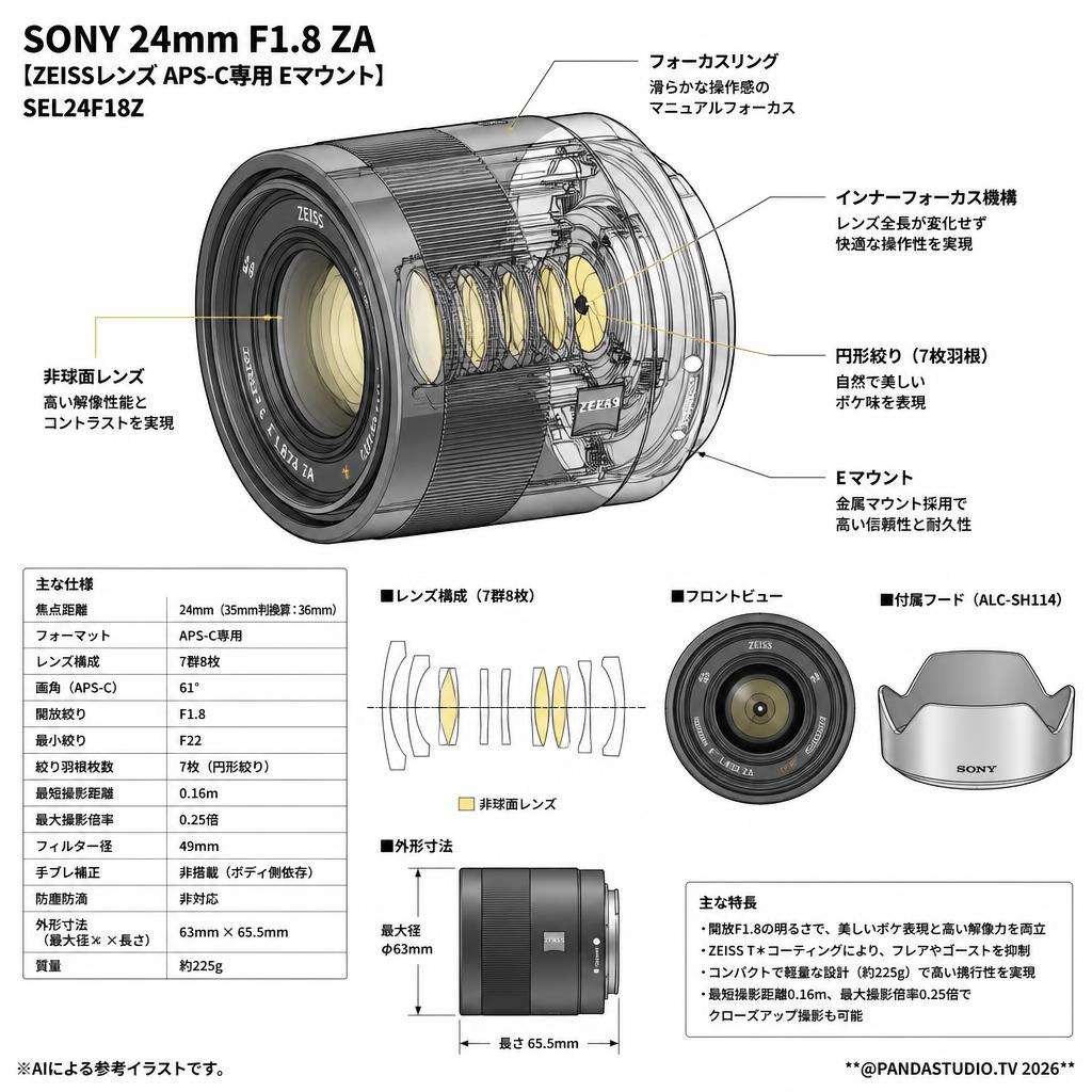 SONY 24mm F1.8 ZA 【ZEISSレンズ APS-C専用 Eマウント】SEL24F18Z スペック