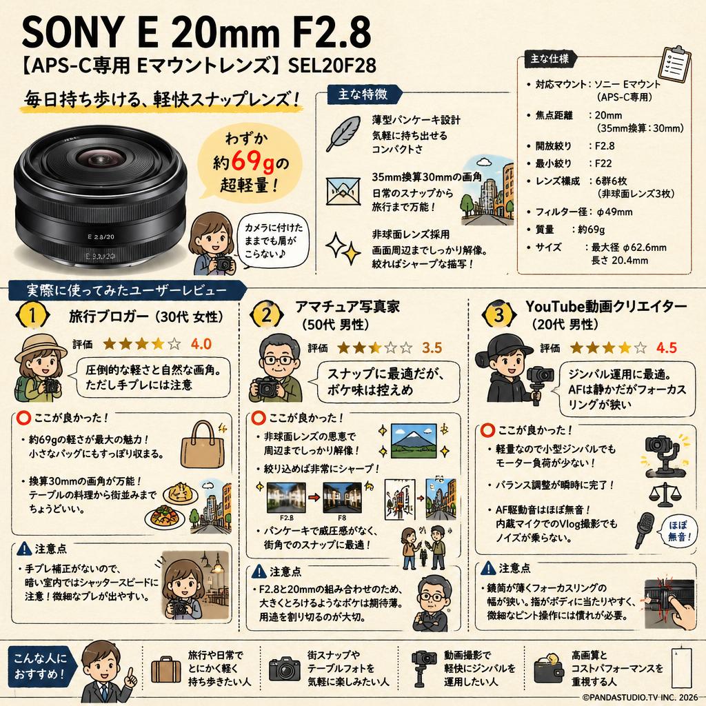 SONY E 20mm F2.8【APS-C専用 Eマウントレンズ】SEL20F28 インターネット上のお客様の声（評判）
