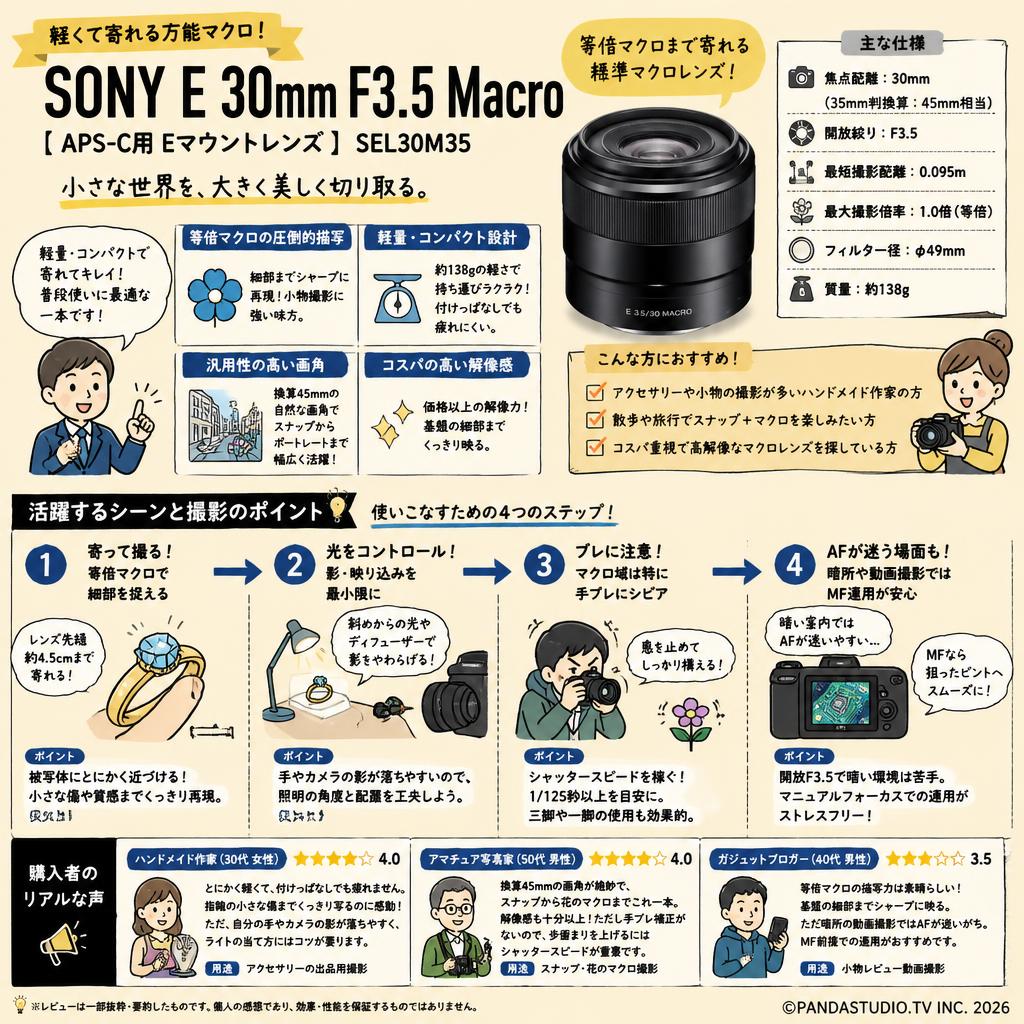 SONY E 30mm F3.5 Macro【APS-C用 Eマウントレンズ】SEL30M35 インターネット上のお客様の声（評判）