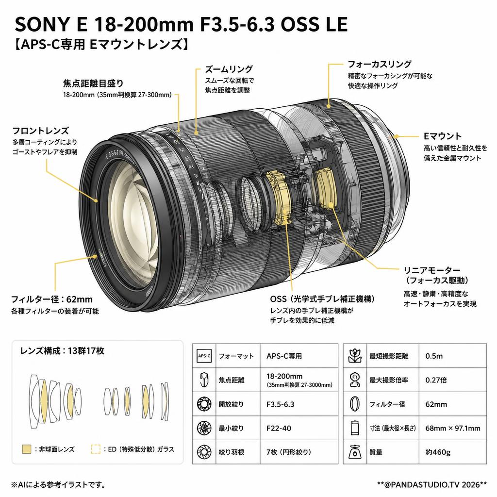 SONY E 18-200mm F3.5-6.3 OSS LE【APS-C専用 Eマウントレンズ】SEL18200LE スペック
