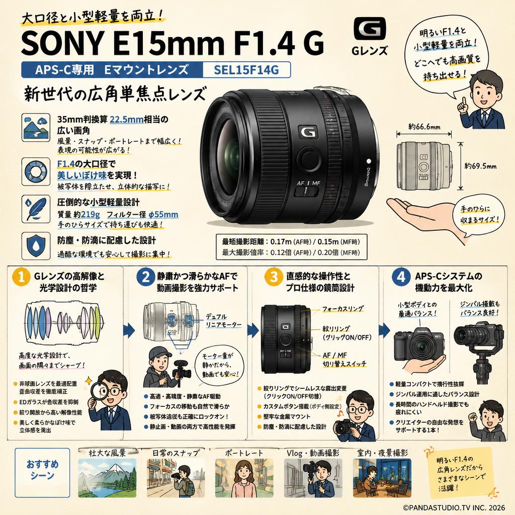 SONY E15mm F1.4 G【APS-C専用 Eマウントレンズ】SEL15F14G 概要
