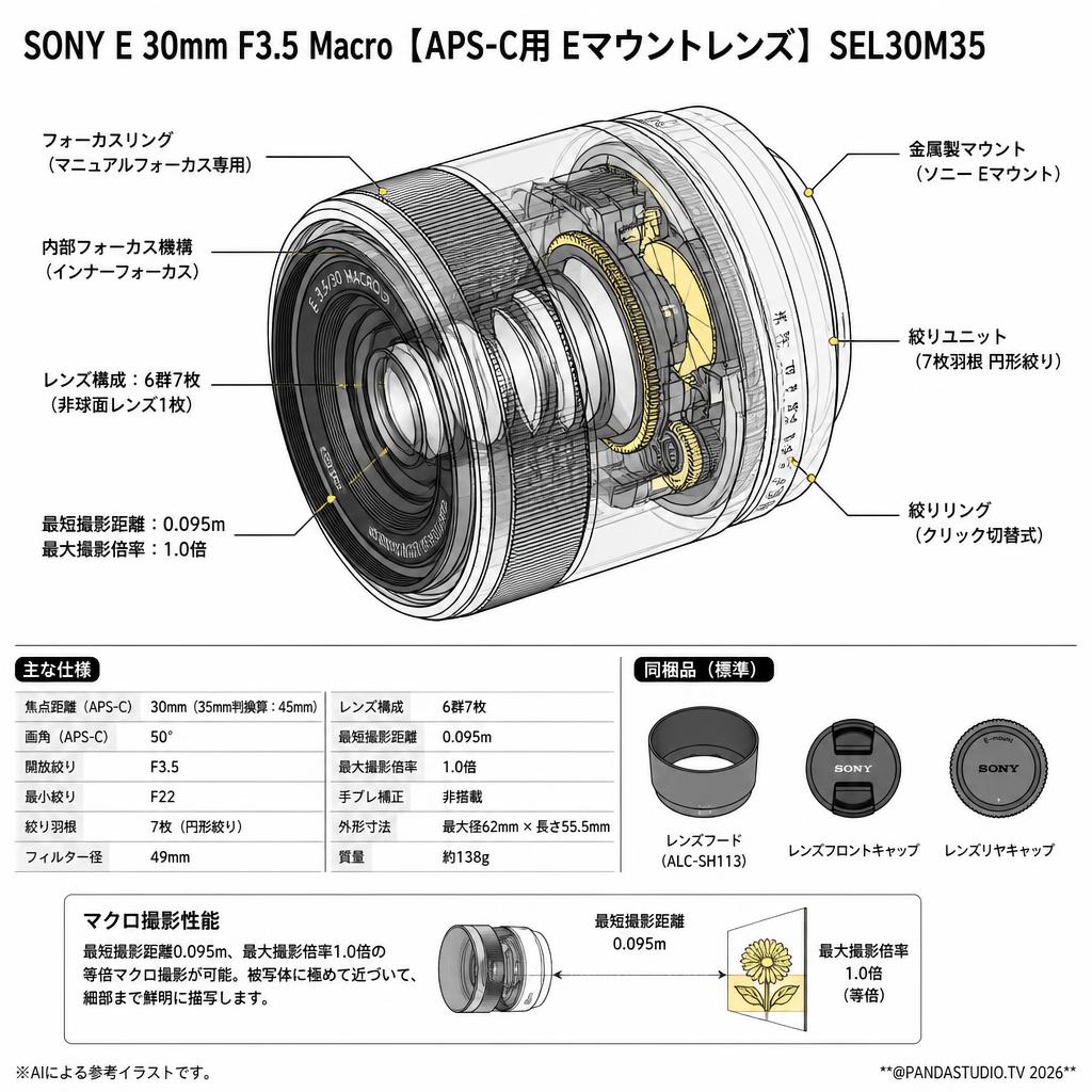 SONY E 30mm F3.5 Macro【APS-C用 Eマウントレンズ】SEL30M35 スペック