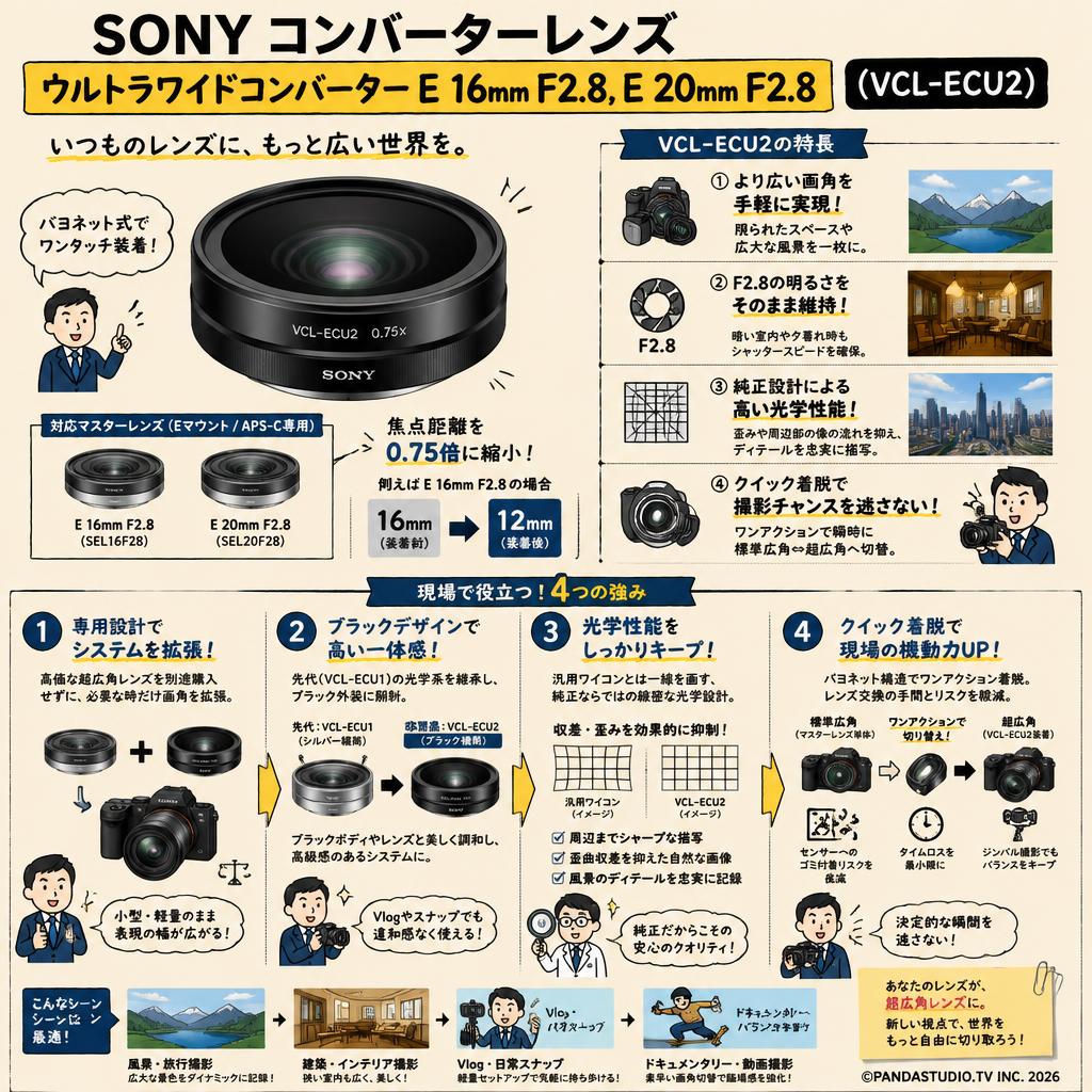 SONY コンバーターレンズ  ウルトラワイドコンバーター E 16mm F2.8,E 20mm F2.8 (VCL-ECU2) 概要