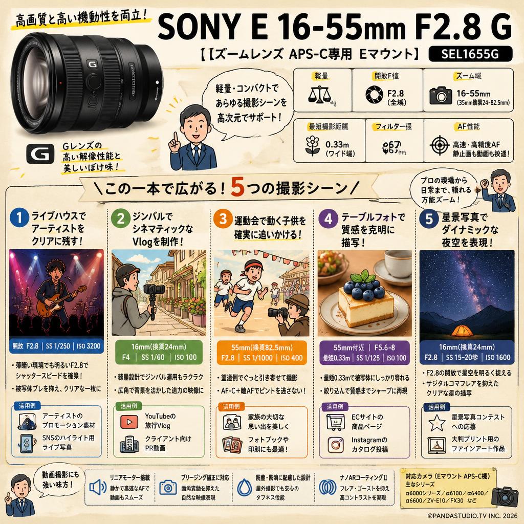 SONY E 16-55mm F2.8 G 【ズームレンズ APS-C専用 Eマウント】SEL1655G 用途