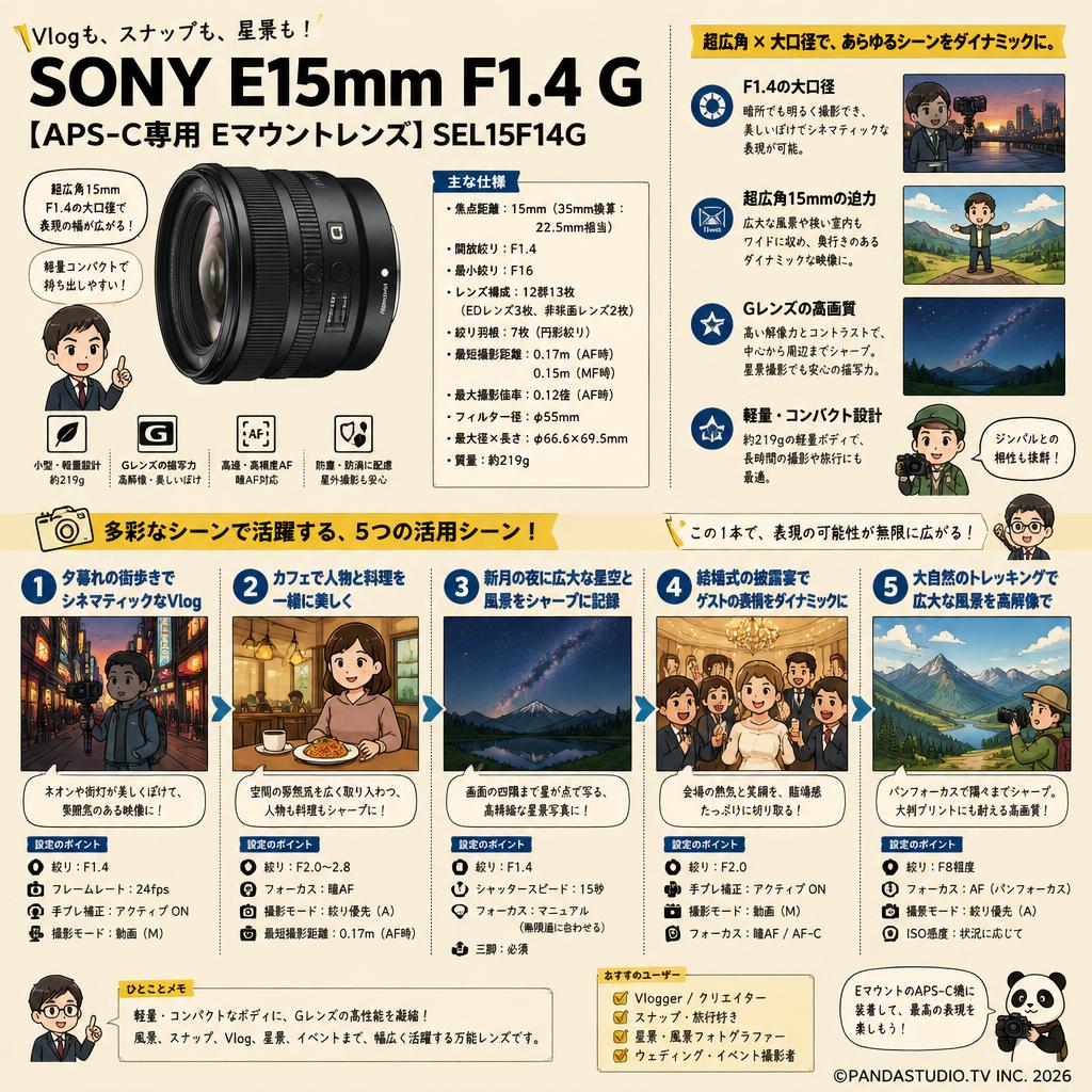 SONY E15mm F1.4 G【APS-C専用 Eマウントレンズ】SEL15F14G 用途