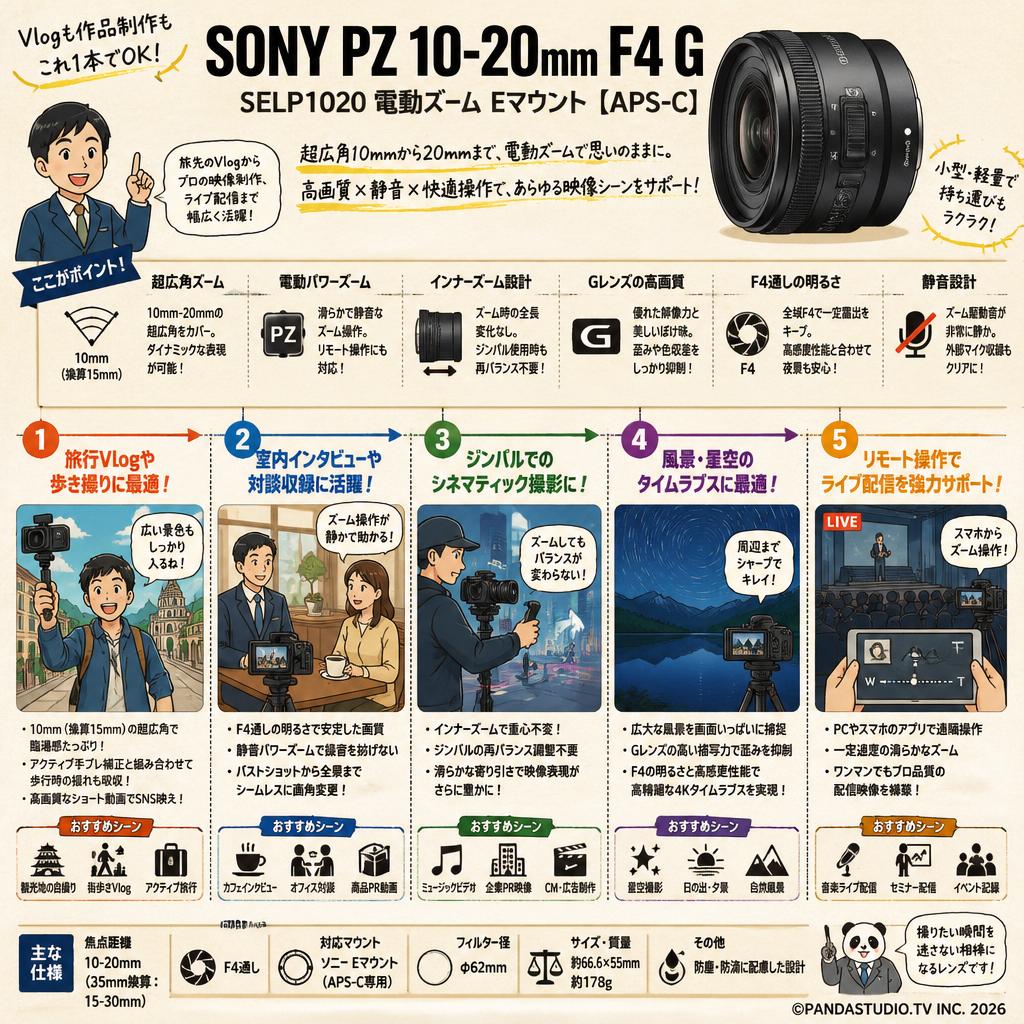 SONY PZ 10-20mm F4 GSELP1020 電動ズーム Eマウント【APS-C 】 用途