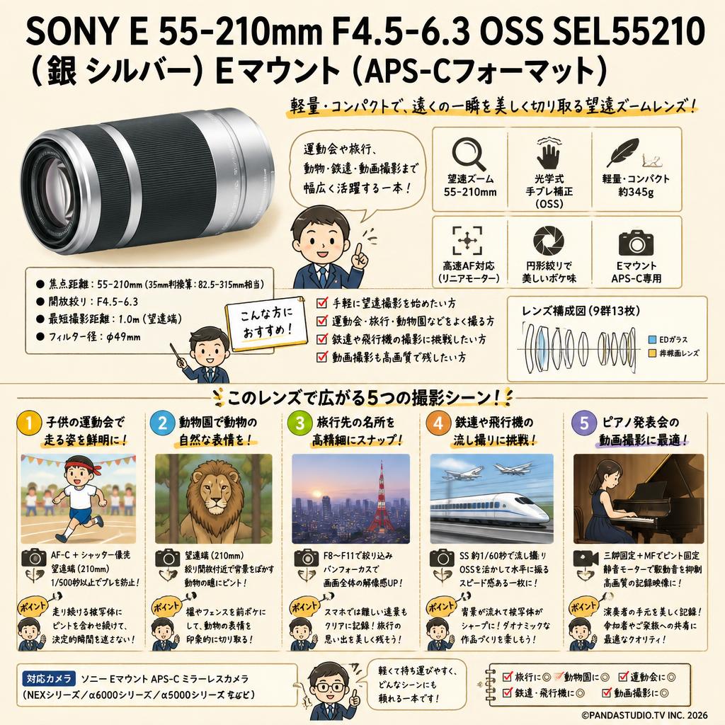SONY E 55-210mm F4.5-6.3 OSS SEL55210 (銀 シルバー) Eマウント（APS-Cフォーマット） 用途