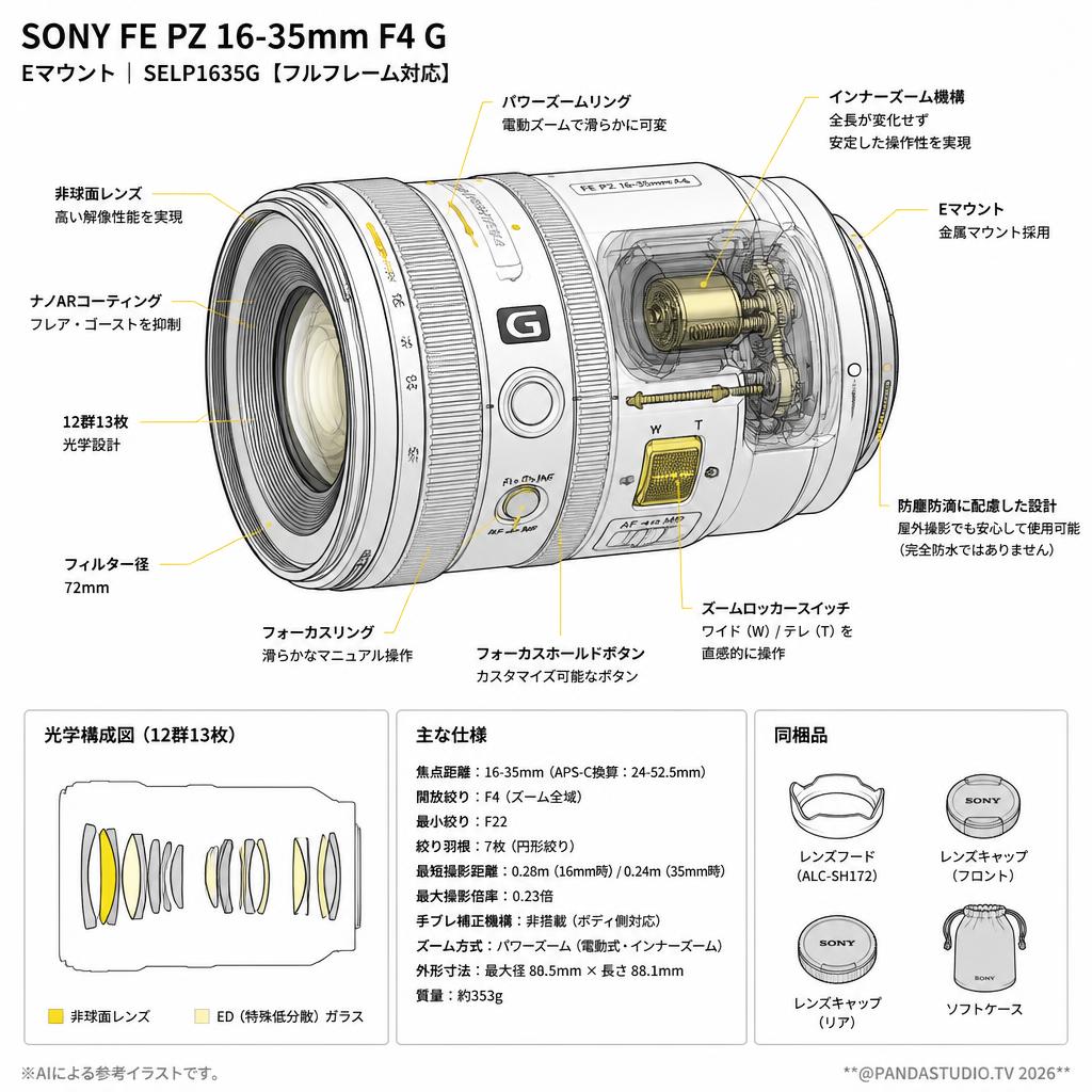 SONY FE PZ 16-35mm F4 G Eマウント  SELP1635G 【フルフレーム対応】 スペック