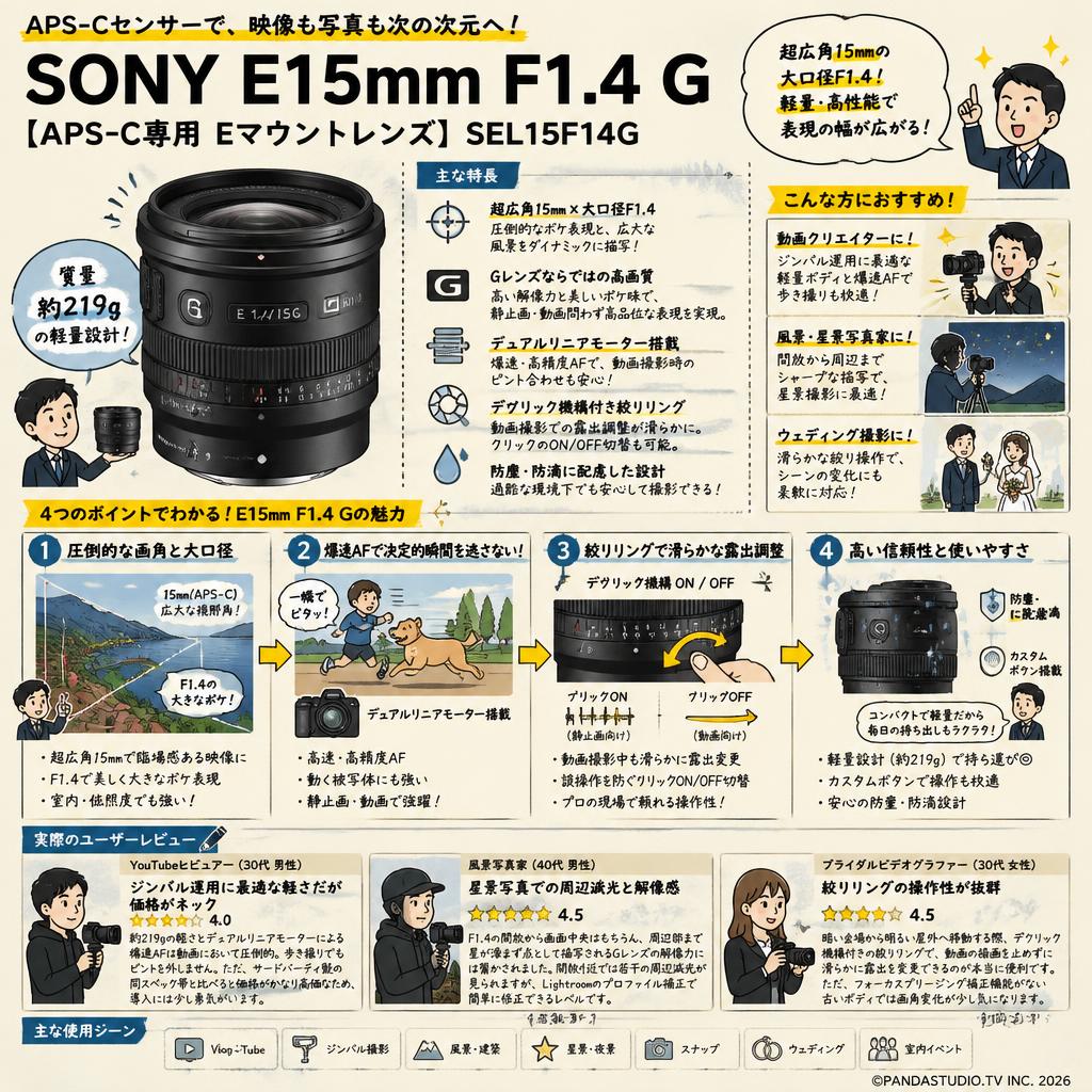 SONY E15mm F1.4 G【APS-C専用 Eマウントレンズ】SEL15F14G インターネット上のお客様の声（評判）